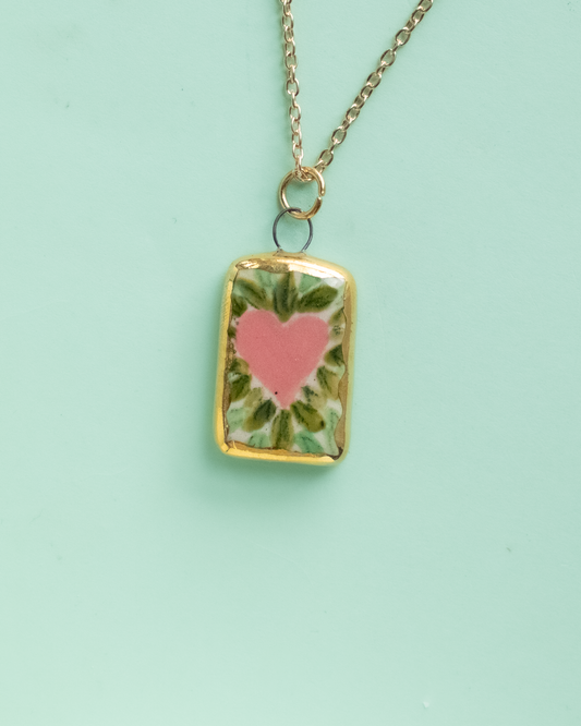 Pink Leafy Heart Necklace