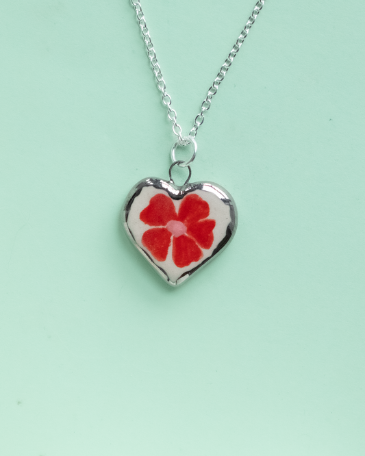 Red Flower Heart Necklace