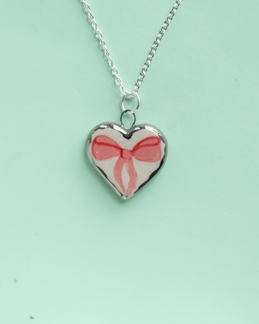 Pink Bow Heart Necklace