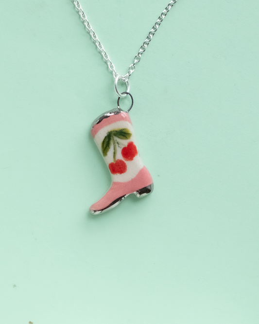 Pink Cherry Boot Necklace