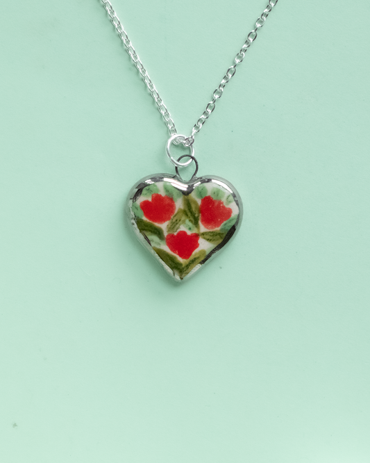 Red Wildflower Heart Necklace