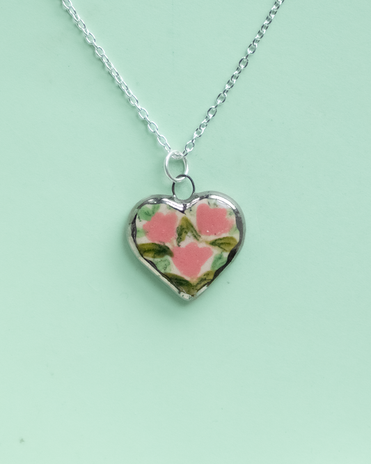 Pink Wildflower Heart Necklace