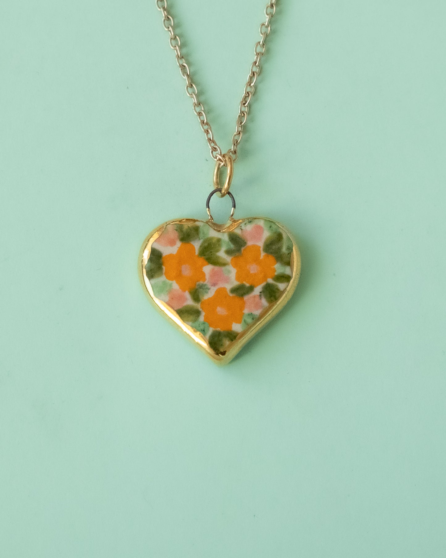 Orange Floral Heart Necklace