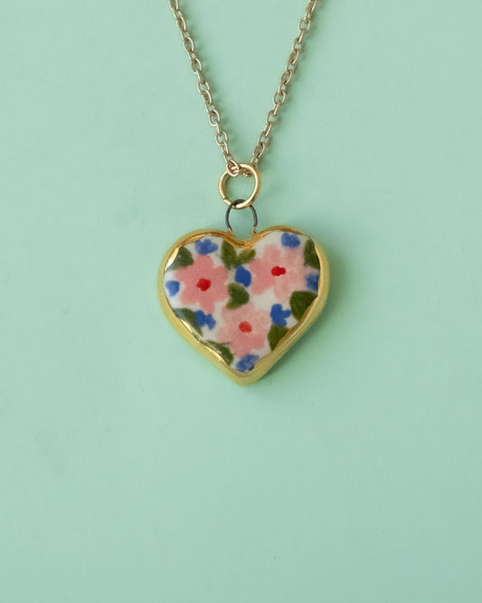 Pink Floral Heart Necklace