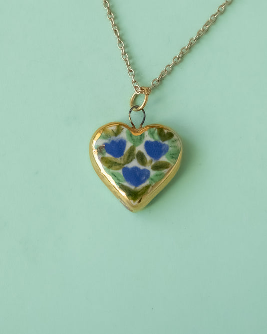 Blue Wildflower Heart Necklace