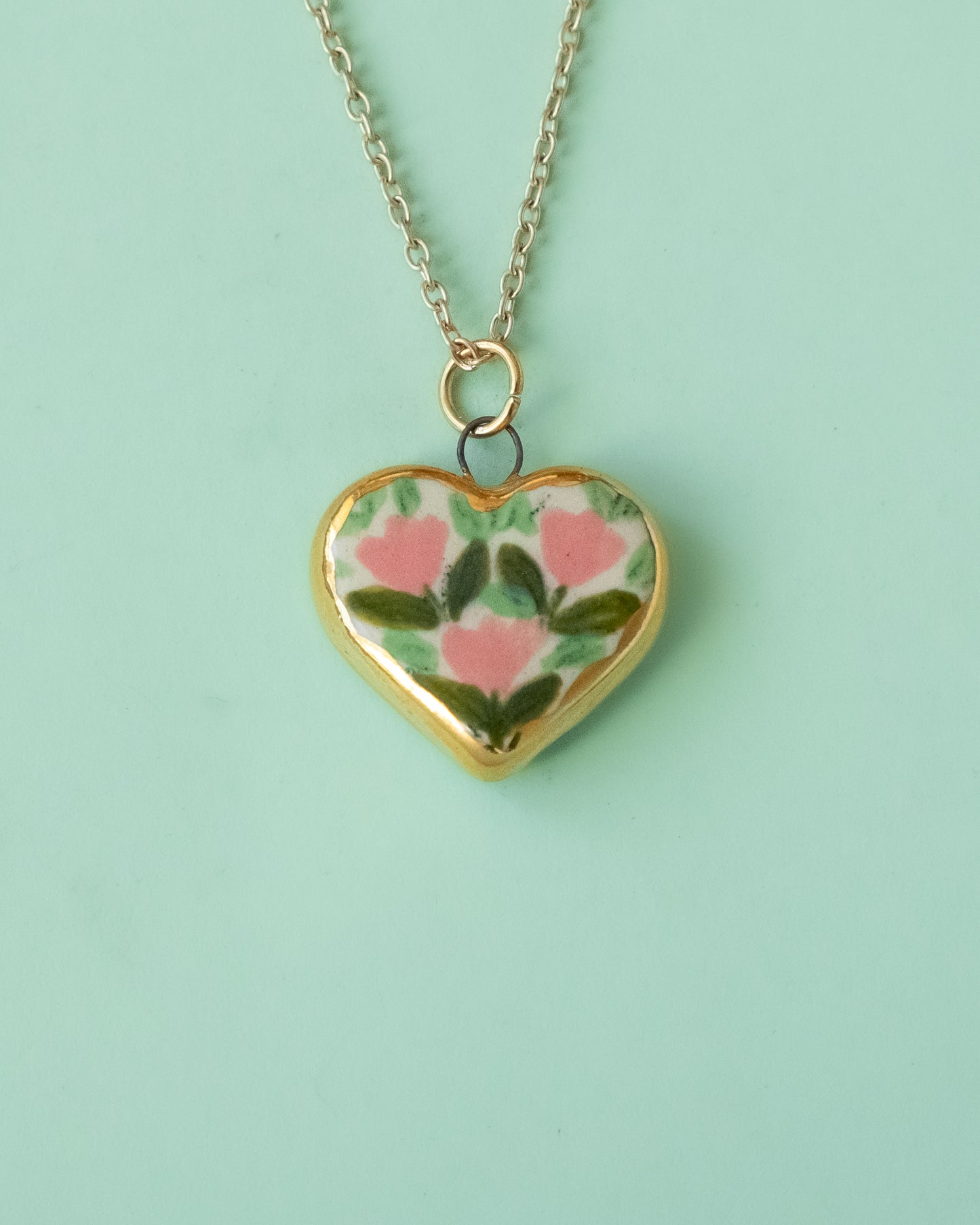 Pink Wildflower Heart Necklace