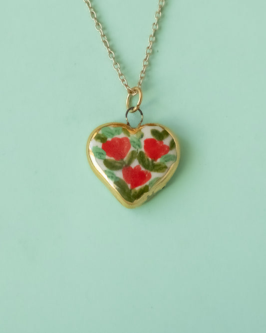 Red Wildflower Heart Necklace