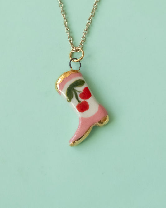 Pink Cherry Boot Necklace