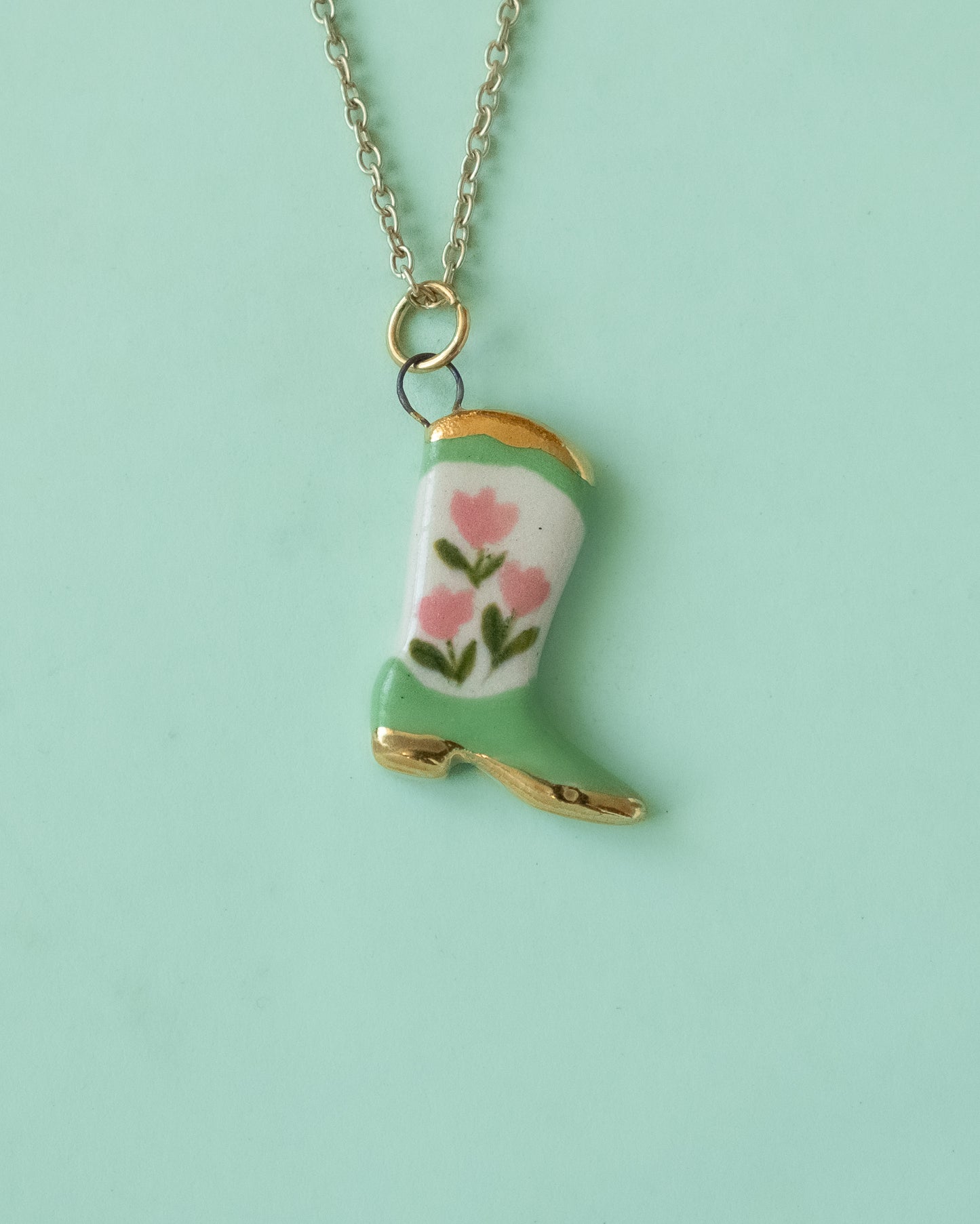 Green Floral Boot Necklace