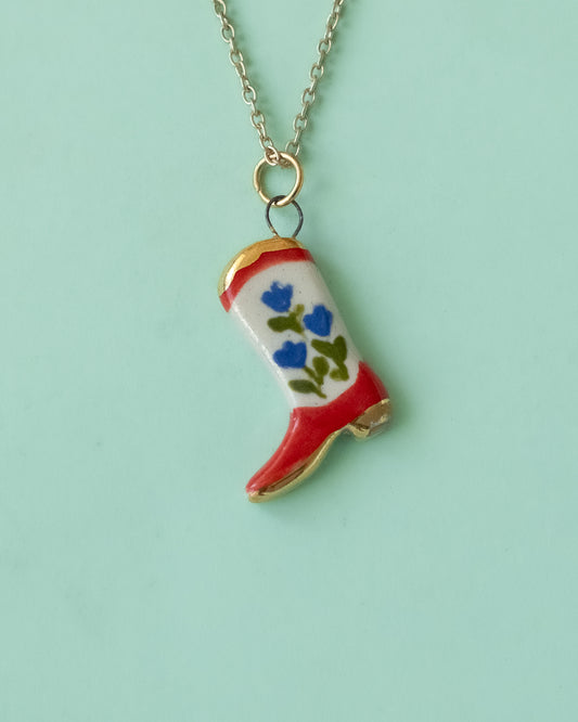 Red Floral Boot Necklace