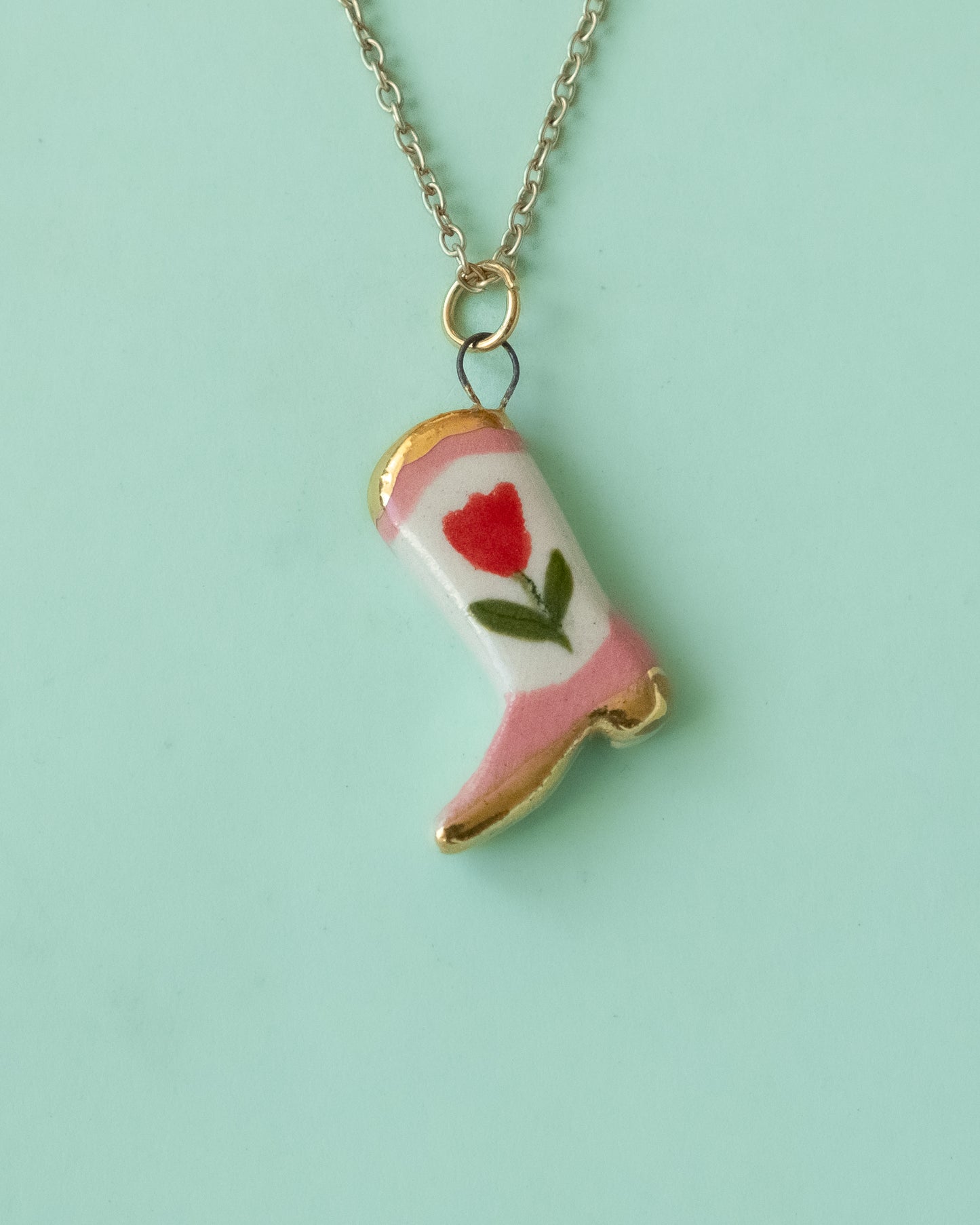 Pink Tulip Boot Necklace