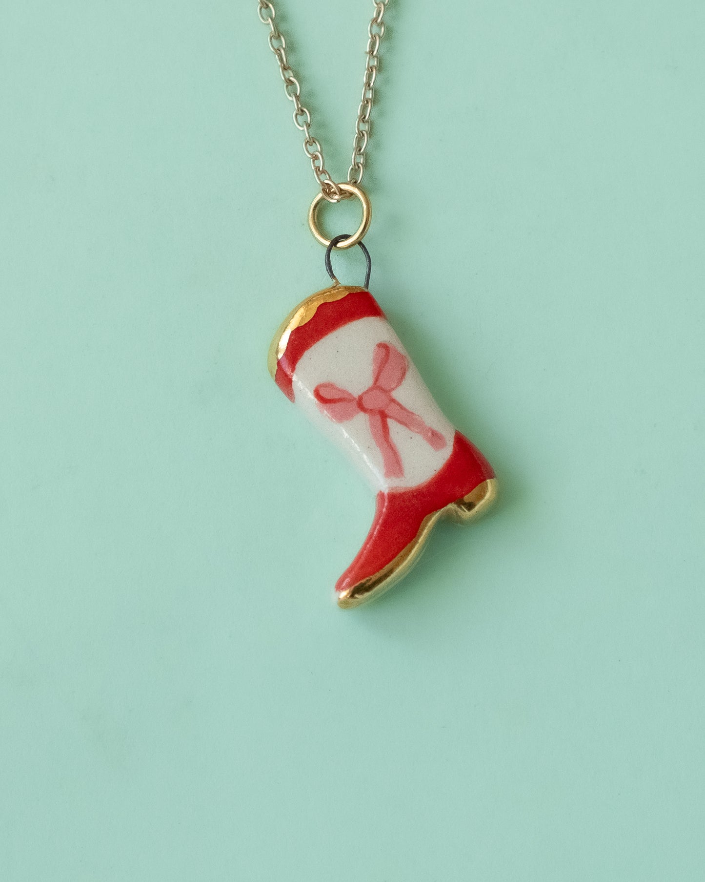 Red Bow Boot Necklace