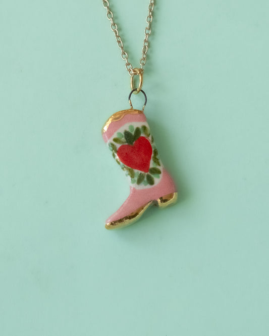 Pink Heart Boot Necklace