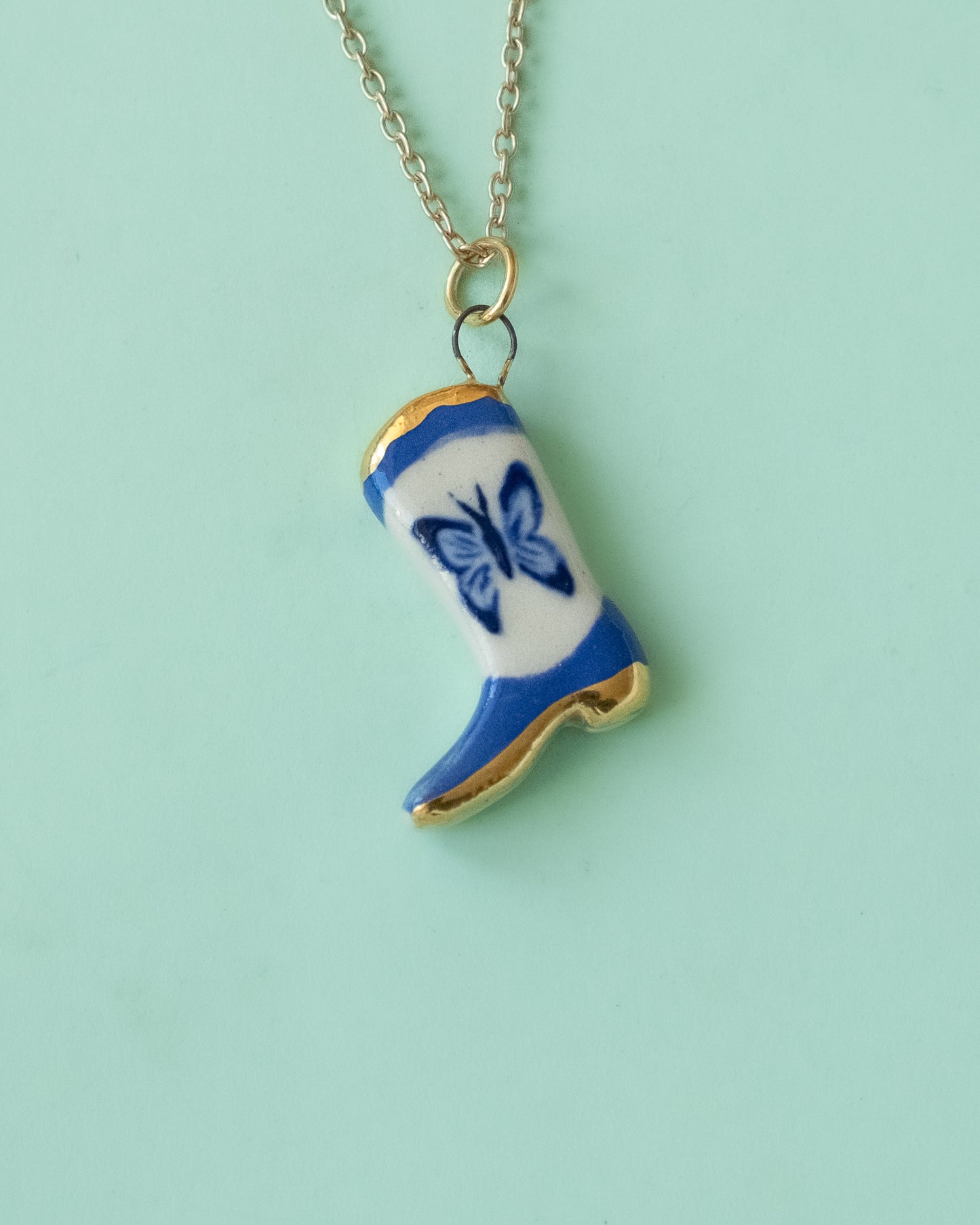 Blue Butterfly Boot Necklace