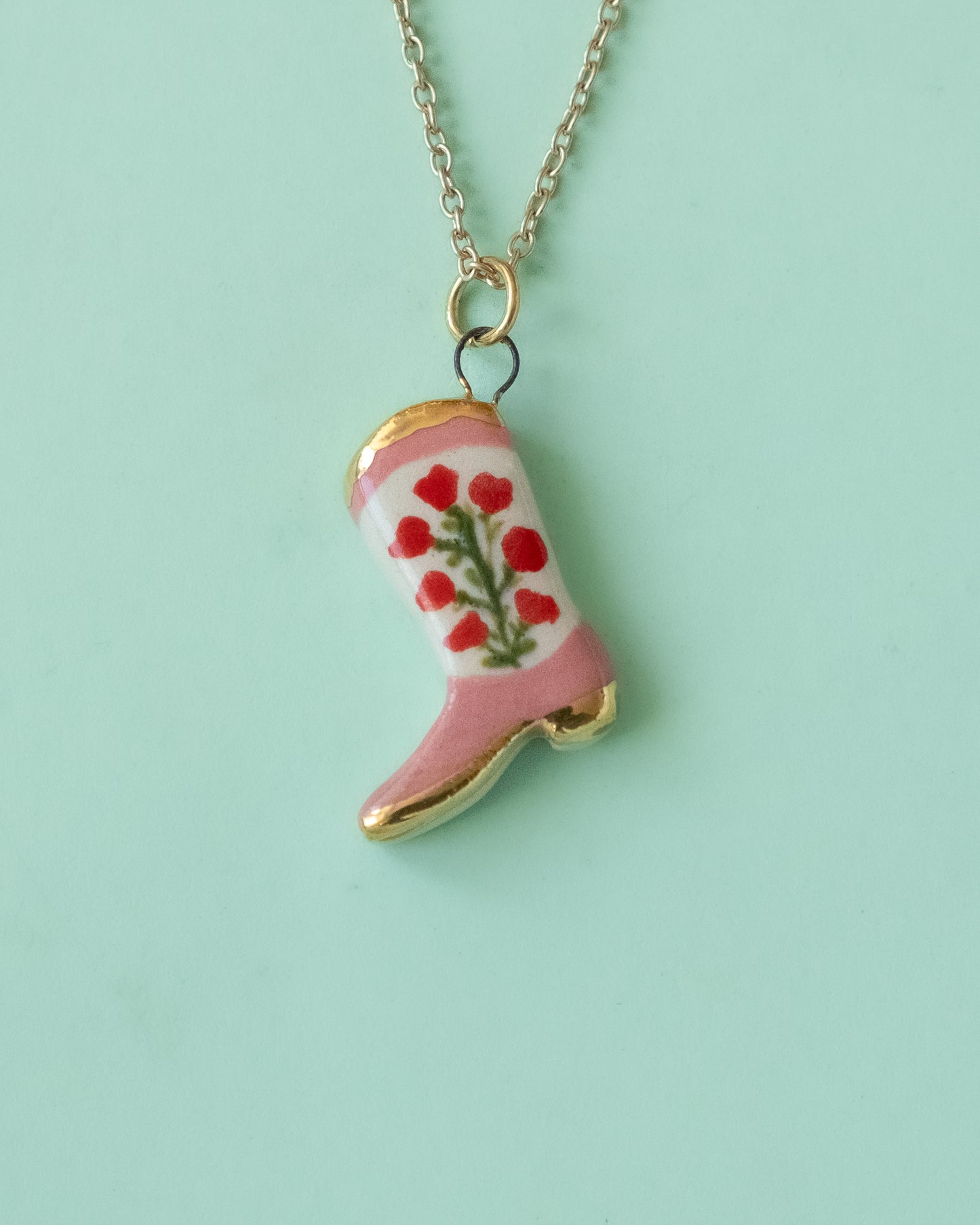 Pink Floral Boot Necklace